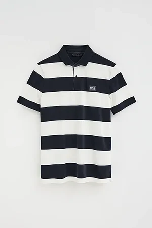 Polo de rayas azul marino y color crudo con parche denim Polo Club - Image 10