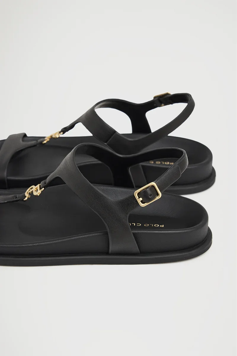 Sandalia bio Allegra negra con logo metálico Polo Club - Image 7