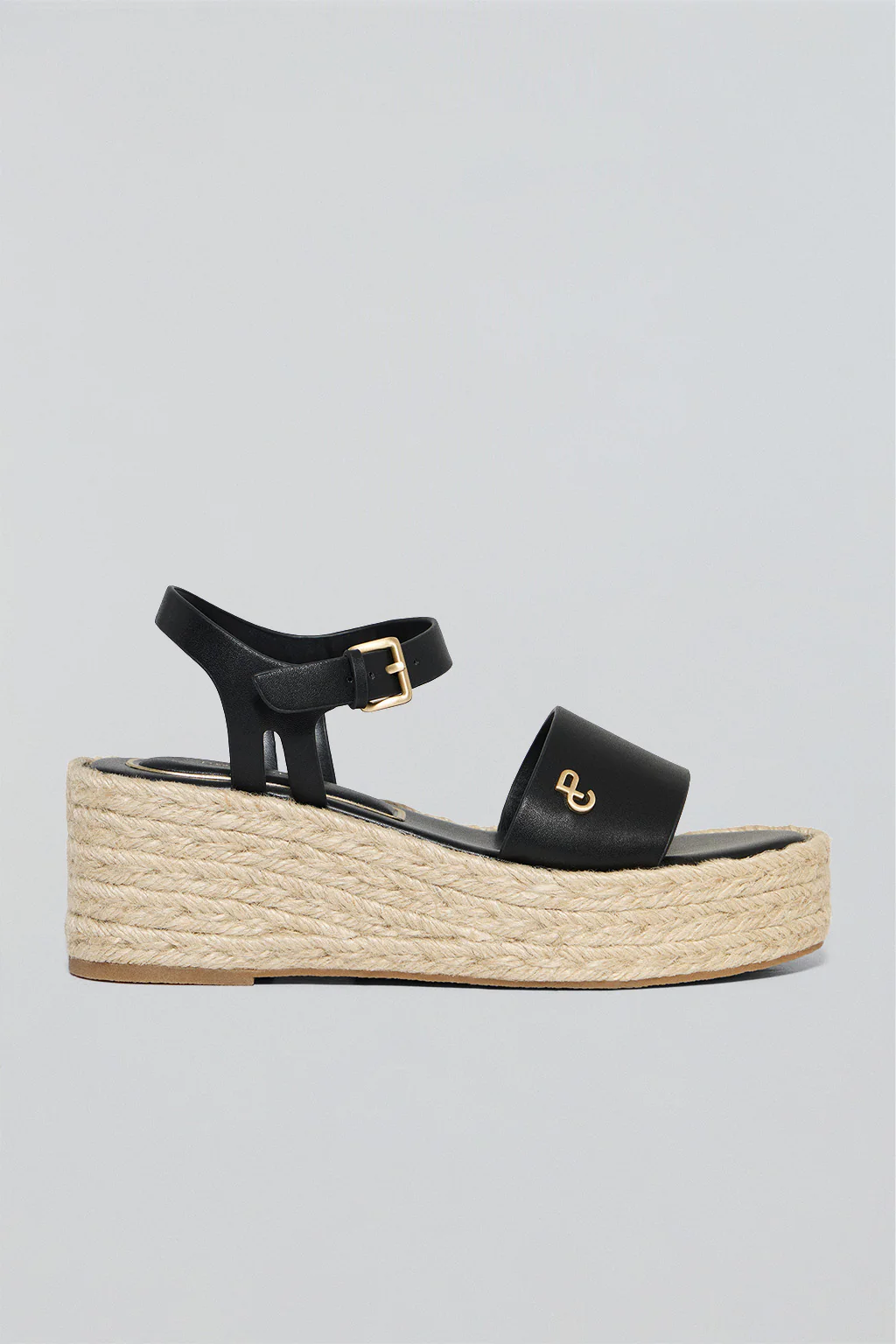 Sandalia de cuña negra de yute Aurora con detalle metálico - Image 5