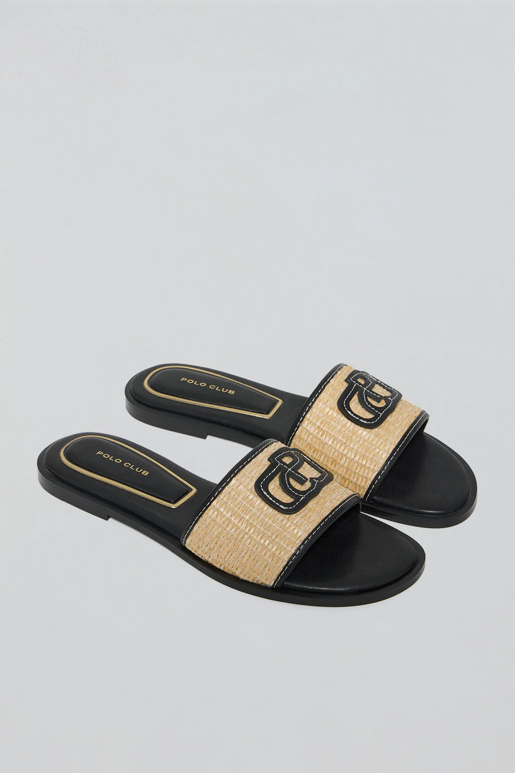 Sandalia negra Greta de rafia con logo PC - Image 2