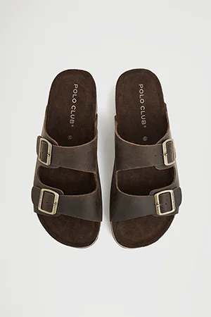 Sandalia bio Keat marrón de piel con hebillas y logo Polo Club - Image 9