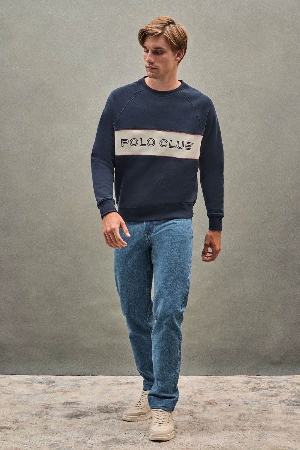 Sudadera azul marino de corte relajado, cuello redondo y logo Polo Club