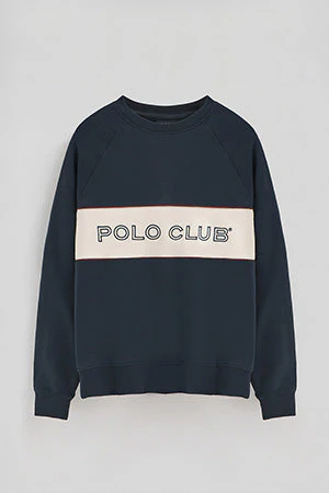 Sudadera azul marino de corte relajado, cuello redondo y logo Polo Club - Image 9