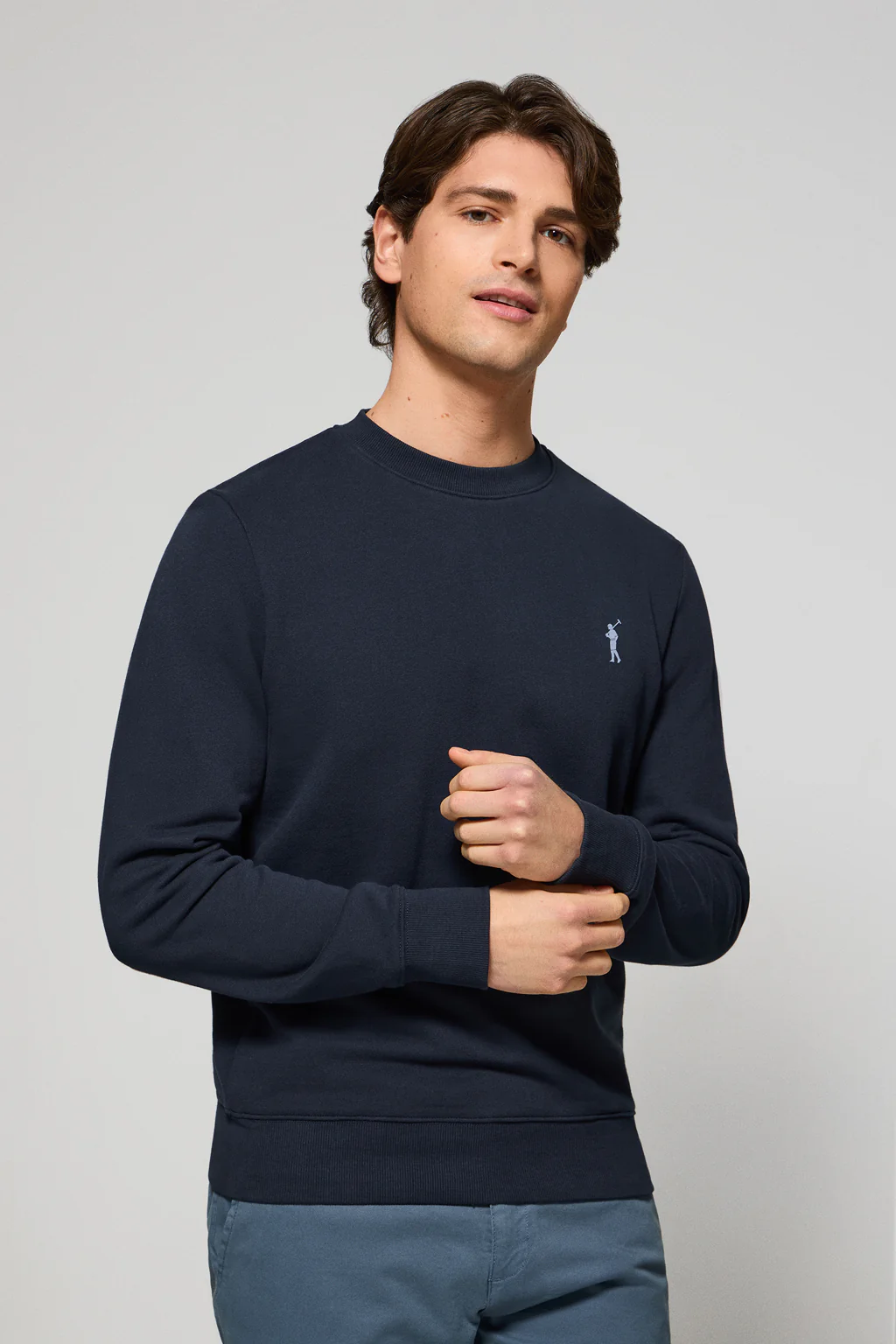 Sudadera azul marino relax de cuello redondo con logo Rigby engomado