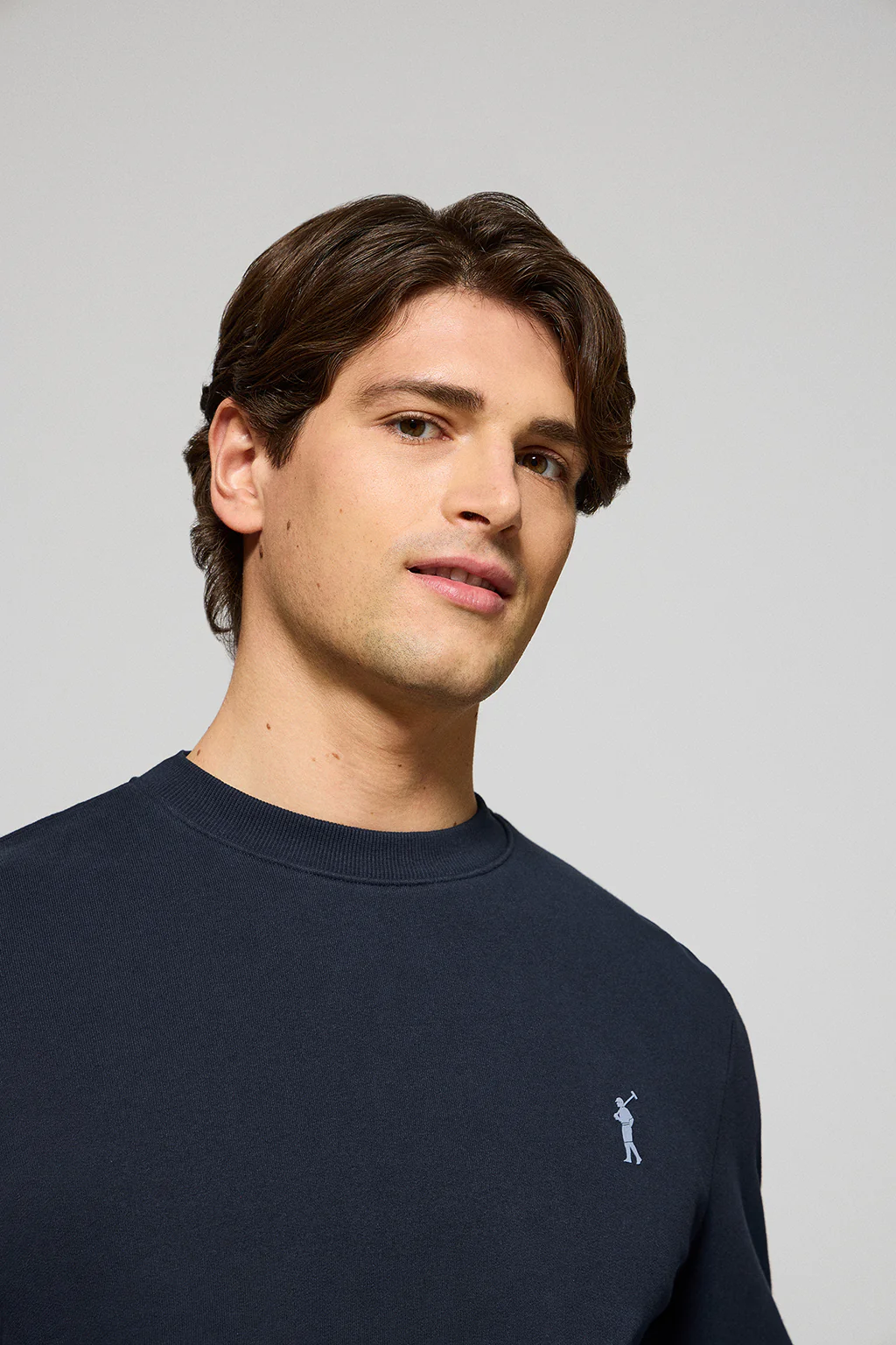 Sudadera azul marino relax de cuello redondo con logo Rigby engomado - Image 3