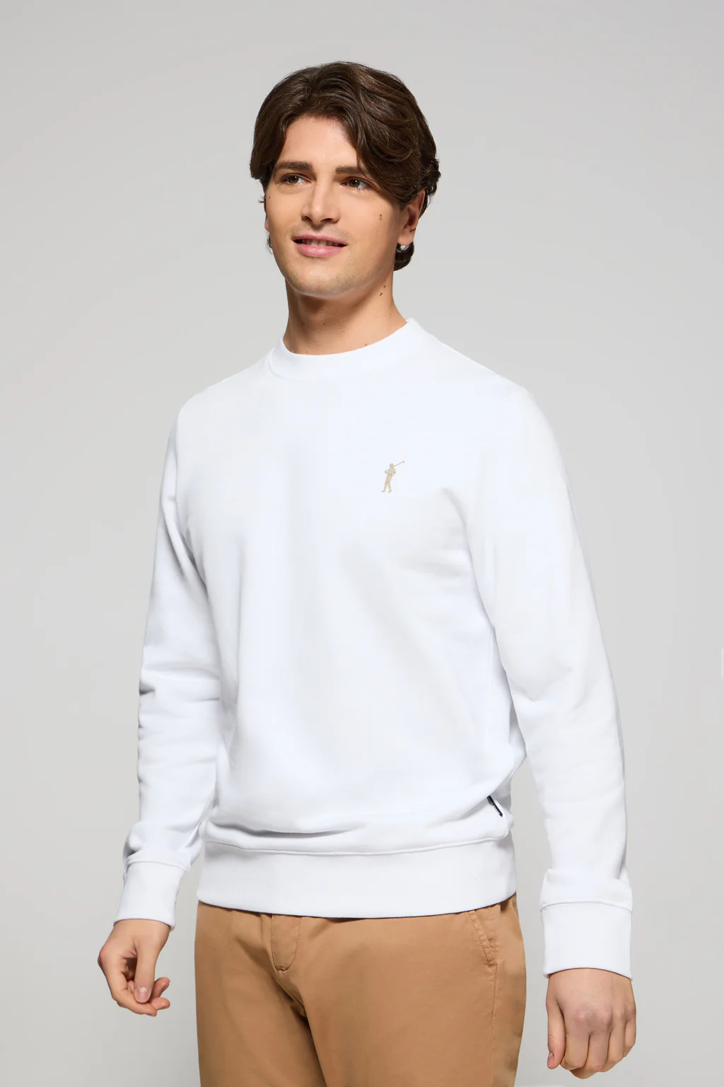 Sudadera blanca relax de cuello redondo con logo Rigby engomado
