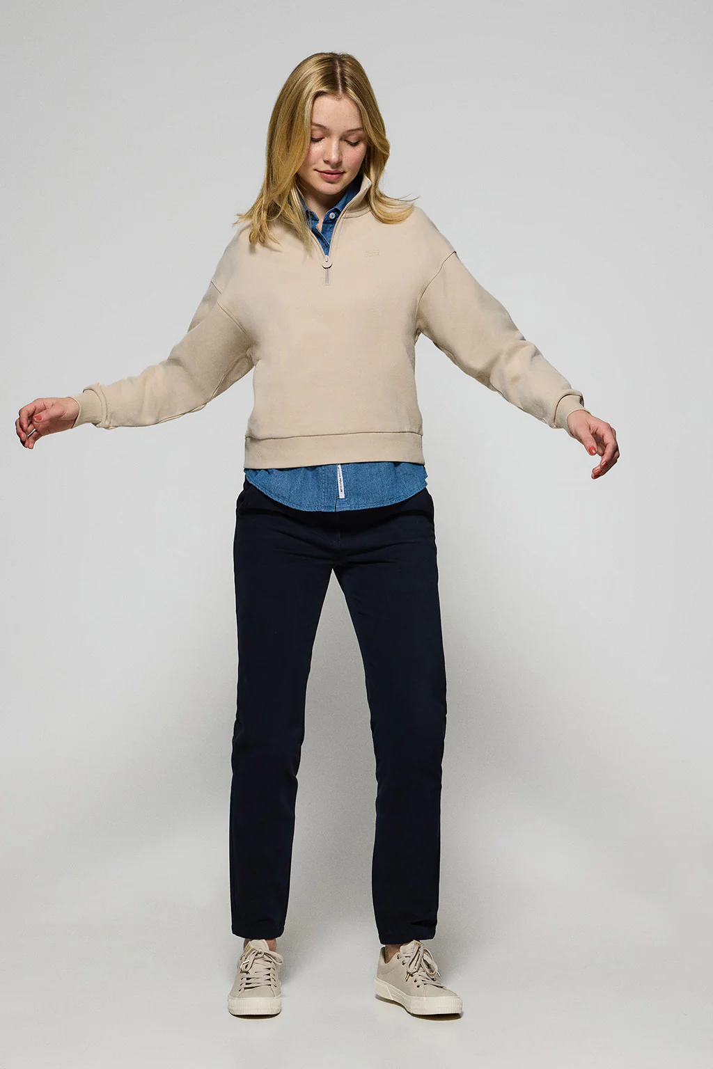 Sudadera de media cremallera beige con logo engomado Polo Club - Image 3