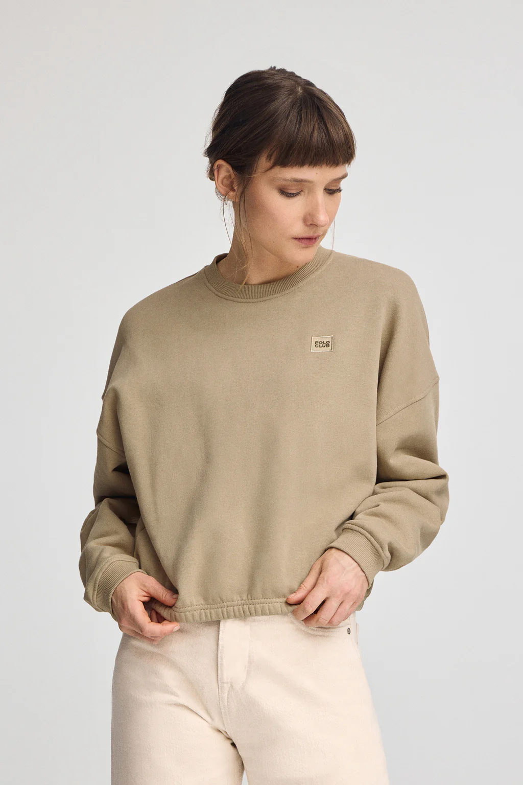 Sudadera marrón claro de corte holgado y logo Polo Club