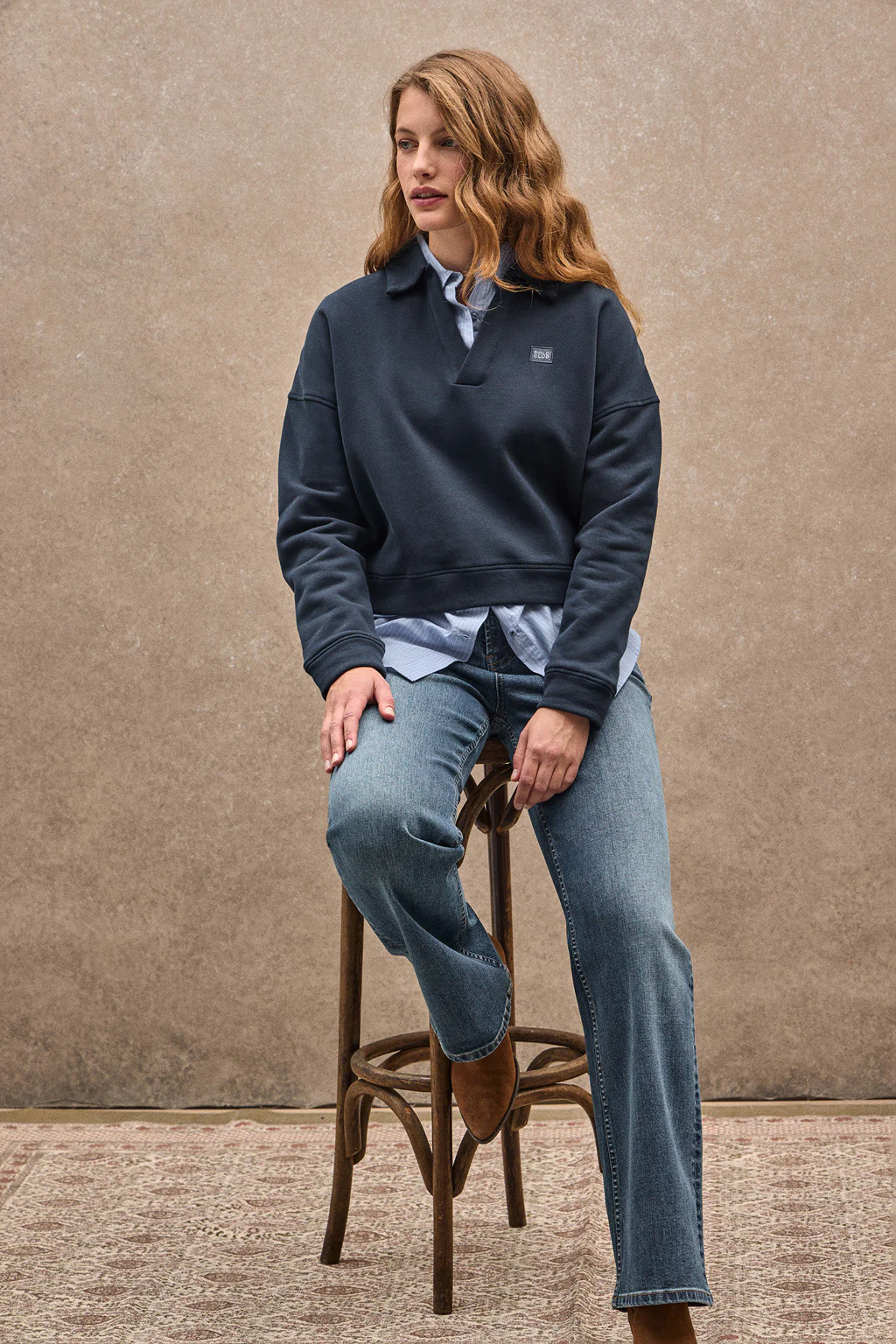 Sudadera azul marino con cuello de polo y logo Polo Club