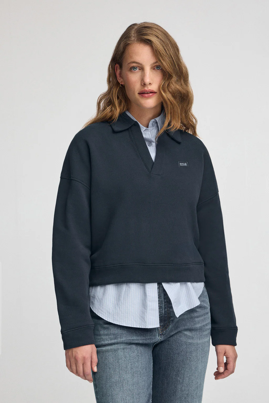 Sudadera azul marino con cuello de polo y logo Polo Club - Image 2
