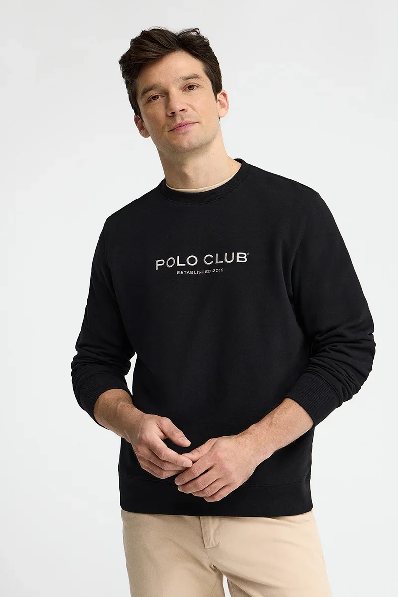 Sudadera negra de corte relajado con bordado Established 2012 Polo Club - Image 3