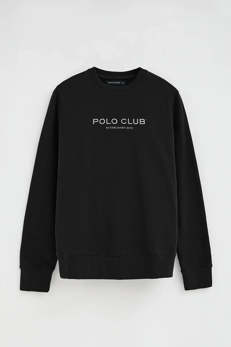 Sudadera negra de corte relajado con bordado Established 2012 Polo Club - Image 9
