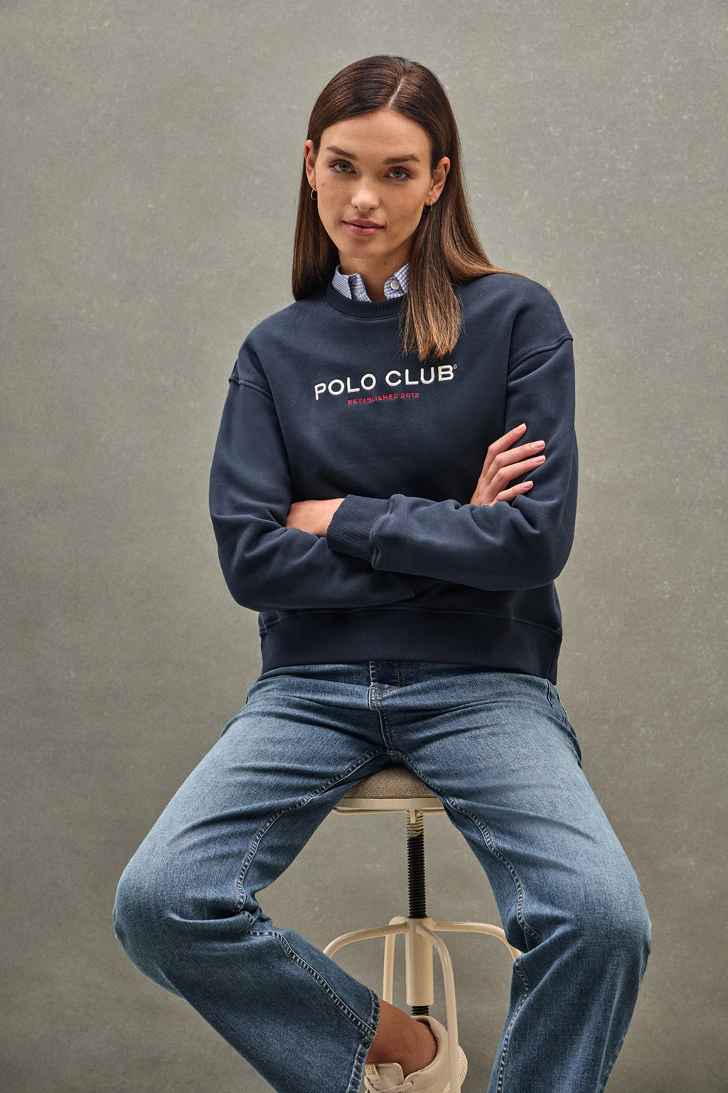 Sudadera azul marino de corte boxy Established 2012 Polo Club
