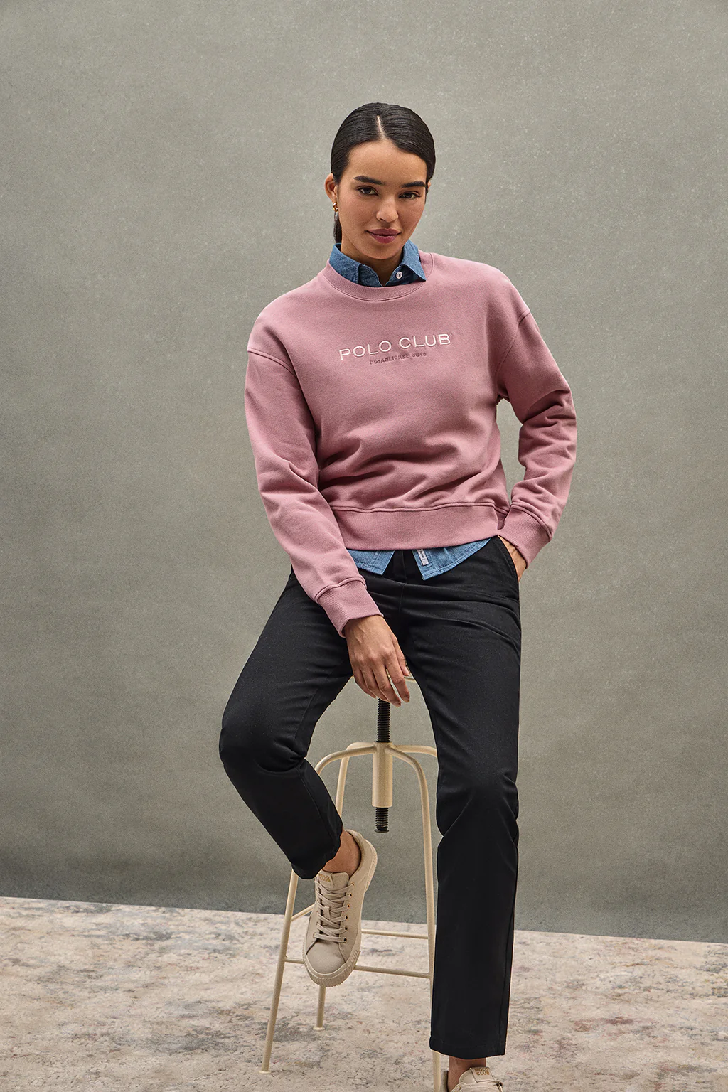 Sudadera rosa empolvado de corte boxy Established 2012 Polo Club - Image 3
