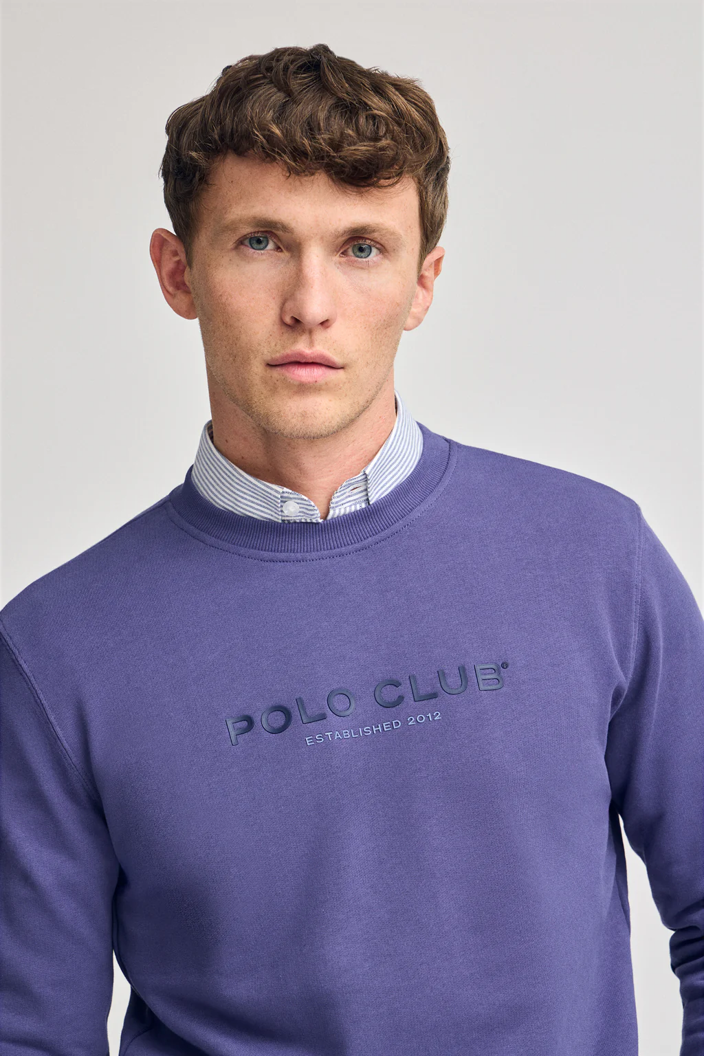 Sudadera violeta azulado regular de cuello redondo y print engomado - Image 2