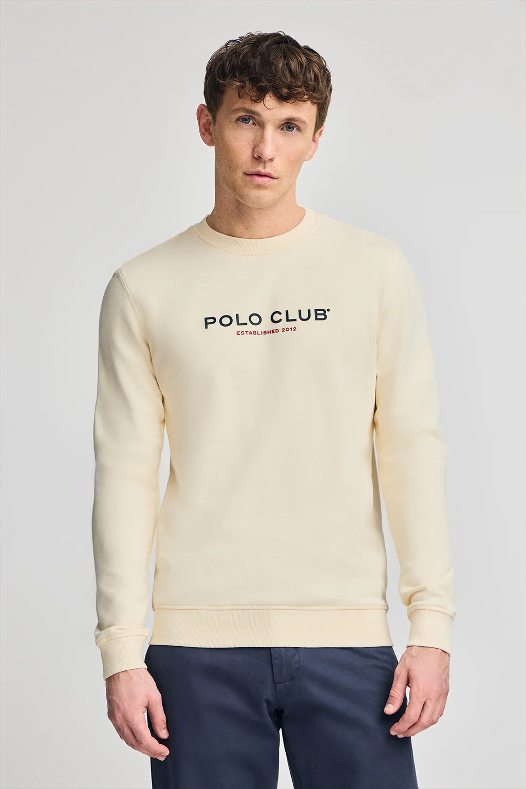 Sudadera color crudo regular de cuello redondo y print engomado - Image 3