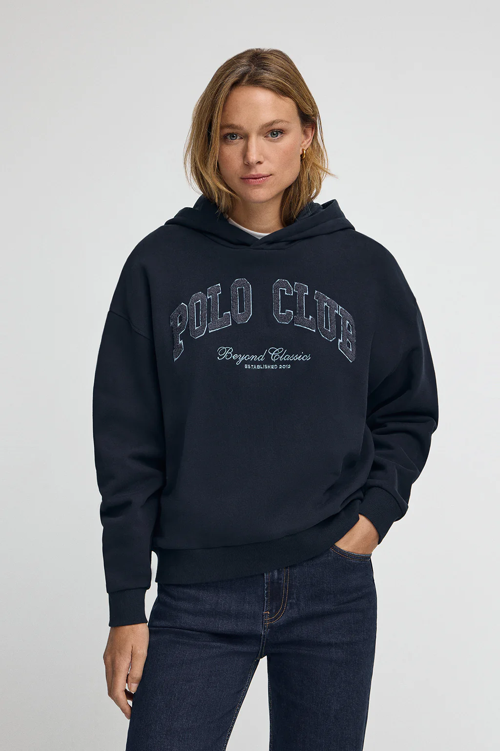 Sudadera azul marino con capucha y logo Established 2012 Polo Club