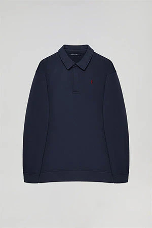 Sudadera cuello polo azul marino con bordado Rigby Go - Image 11