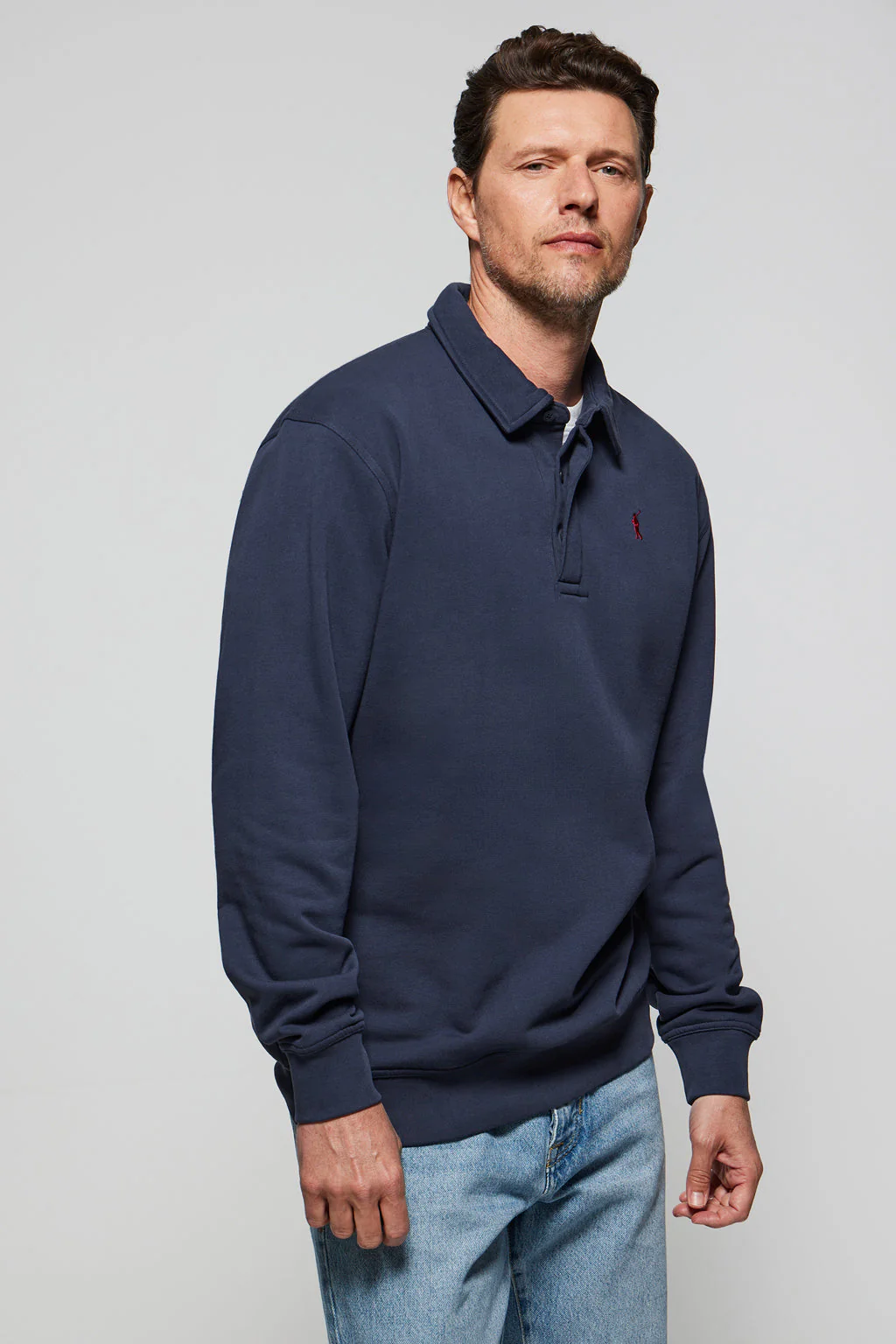 Sudadera cuello polo azul marino con bordado Rigby Go - Image 3