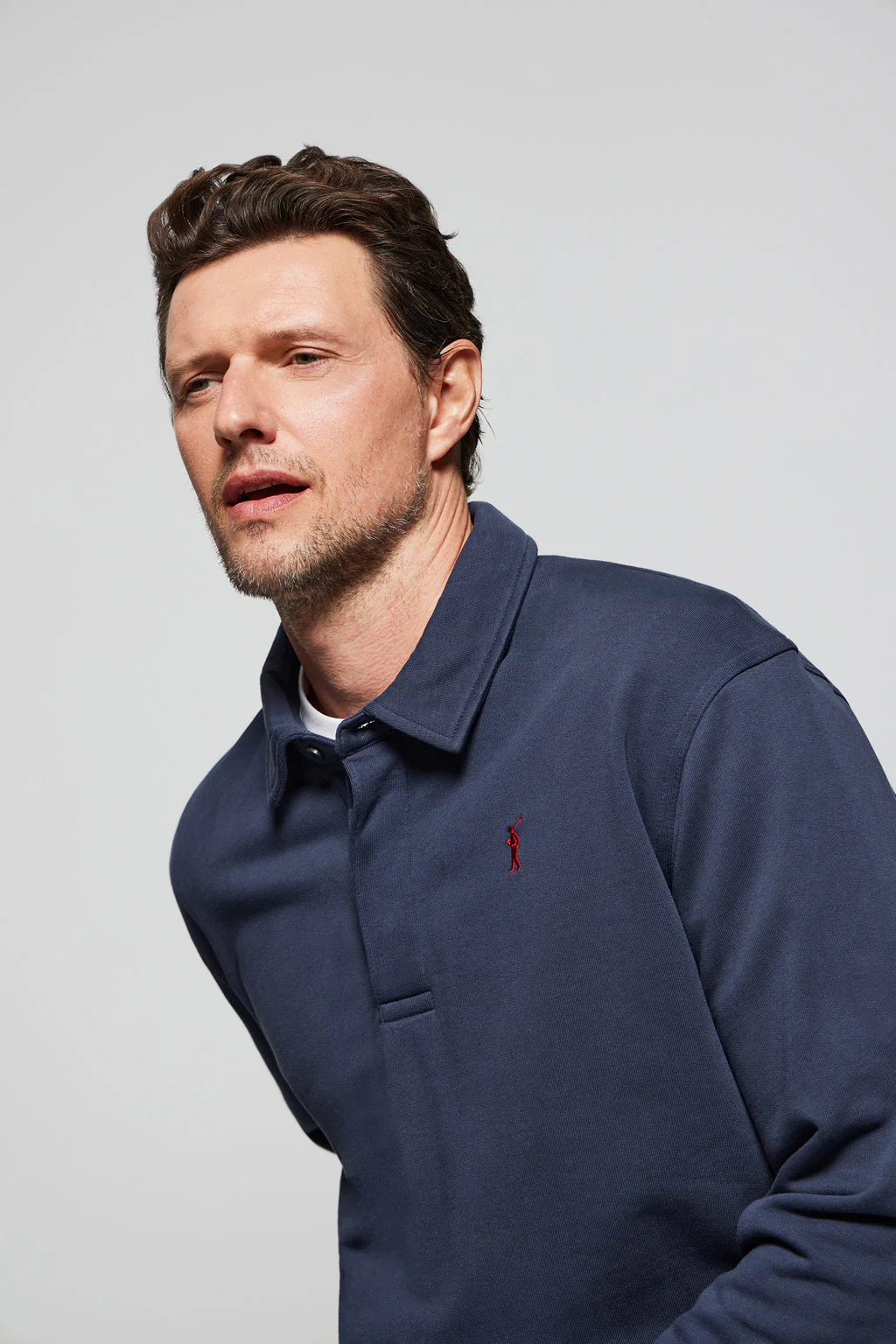 Sudadera cuello polo azul marino con bordado Rigby Go - Image 4