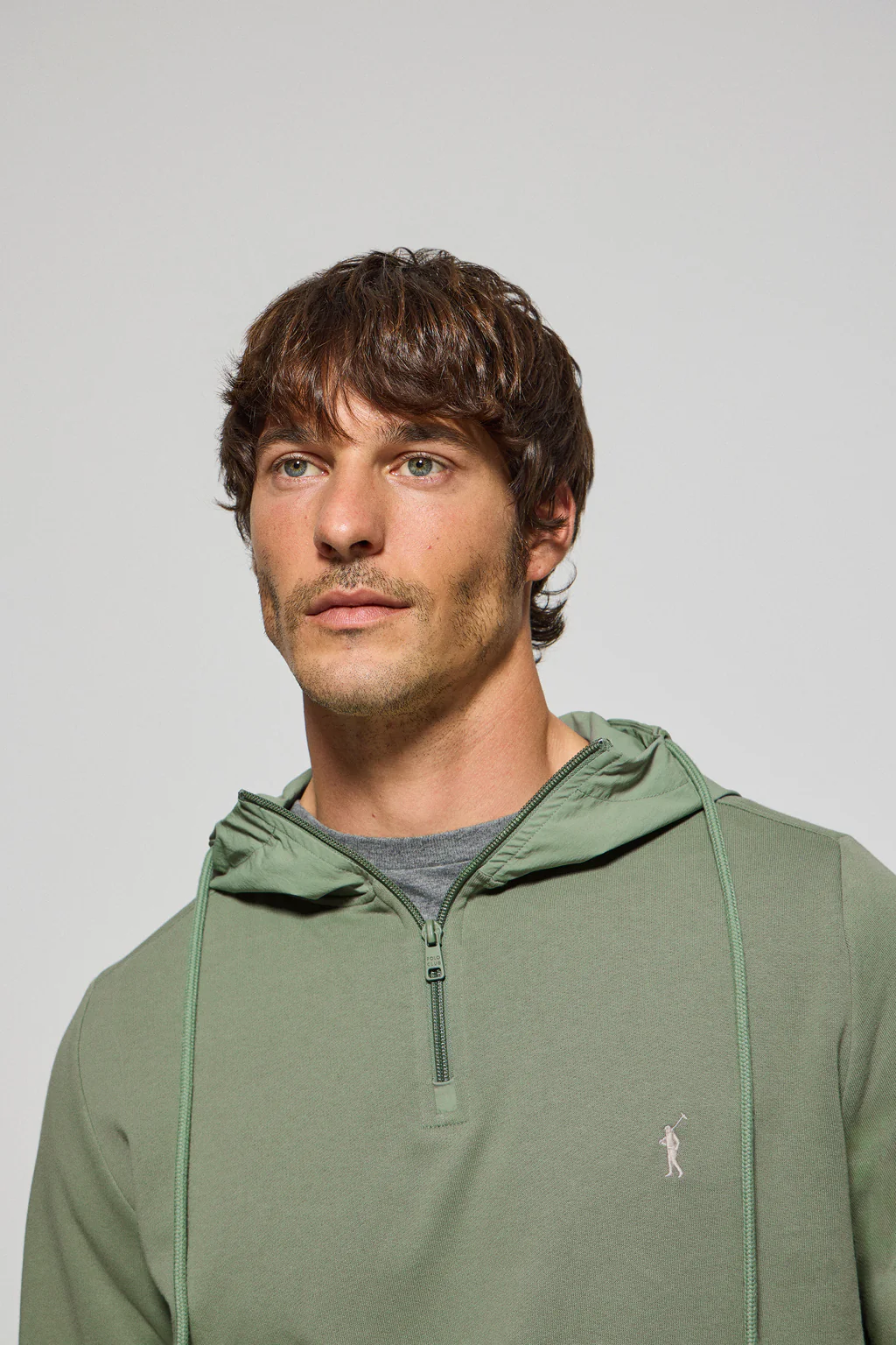 Sudadera verde jade de media cremallera con capucha y bordado Rigby Go - Image 2