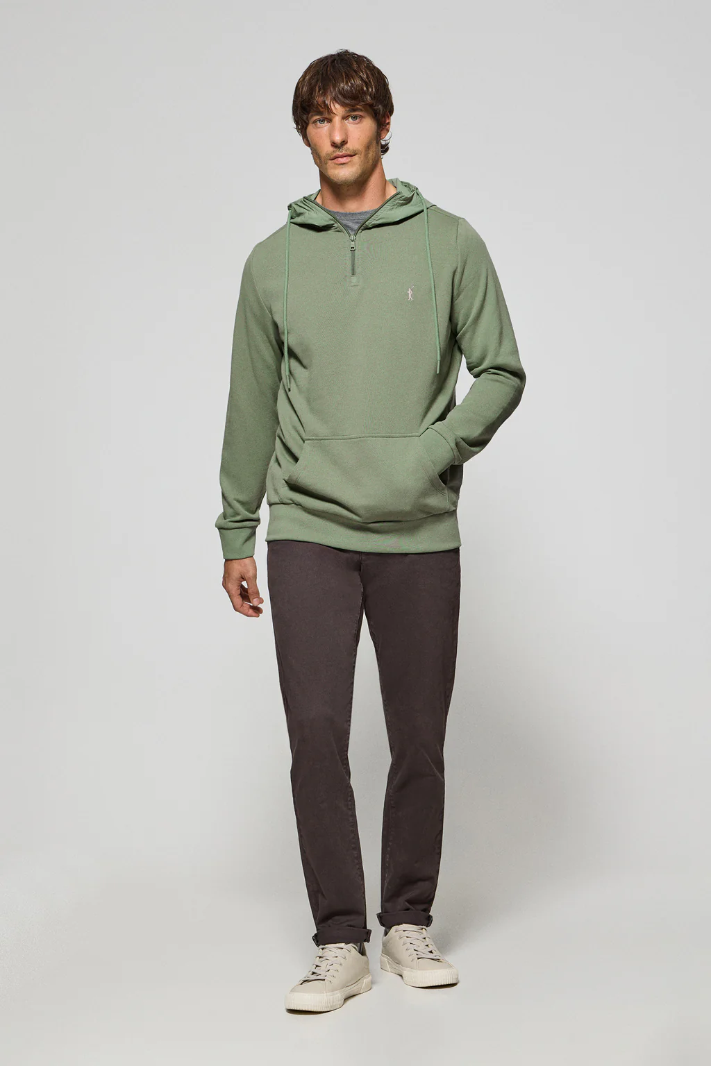 Sudadera verde jade de media cremallera con capucha y bordado Rigby Go - Image 3