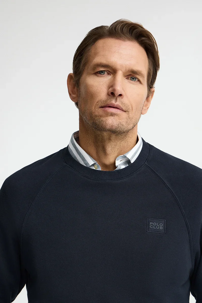 Sudadera azul marino con cuello redondo y parche Polo Club - Image 3