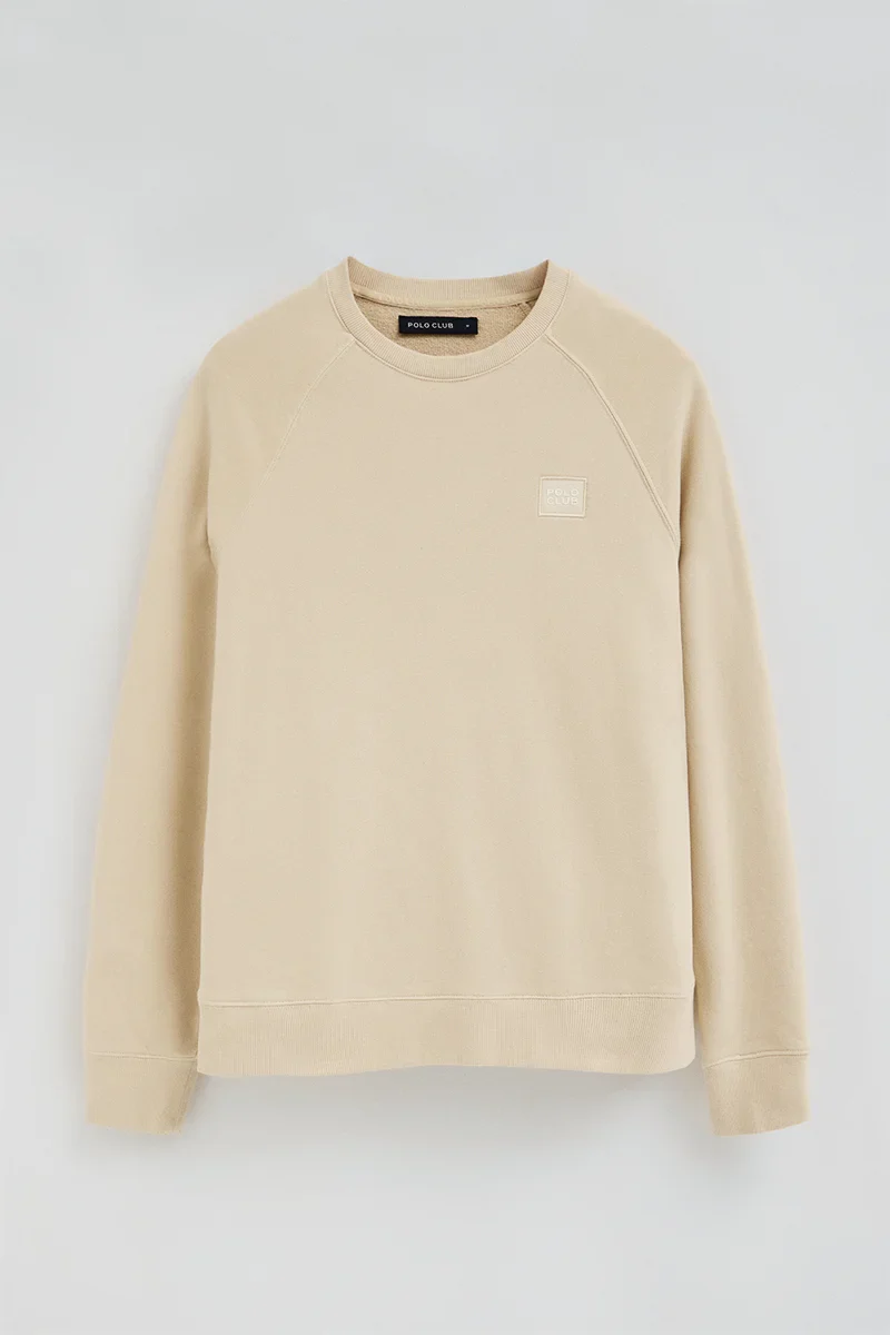Sudadera beige con cuello redondo y parche Polo Club - Image 6