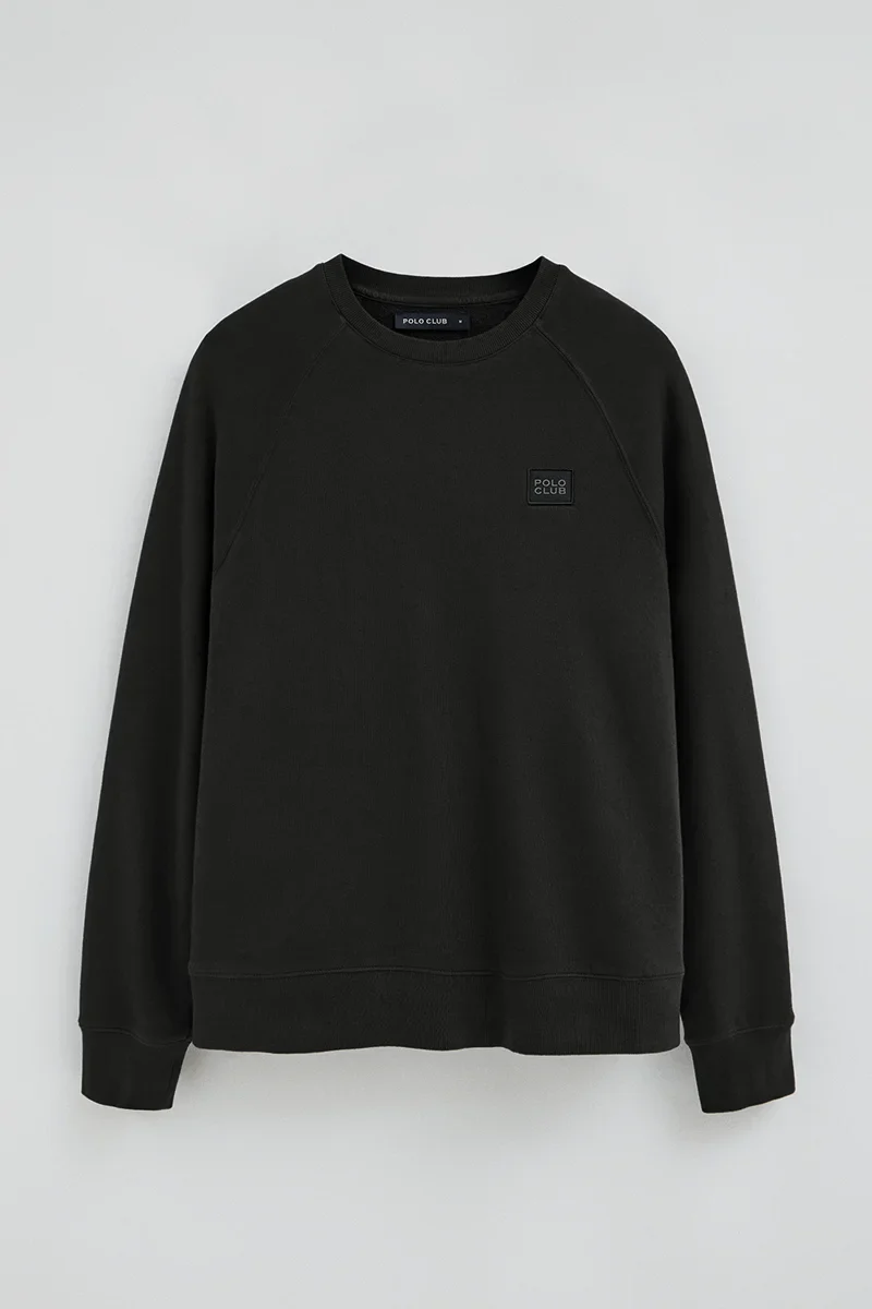Sudadera negra con cuello redondo y parche Polo Club - Image 6