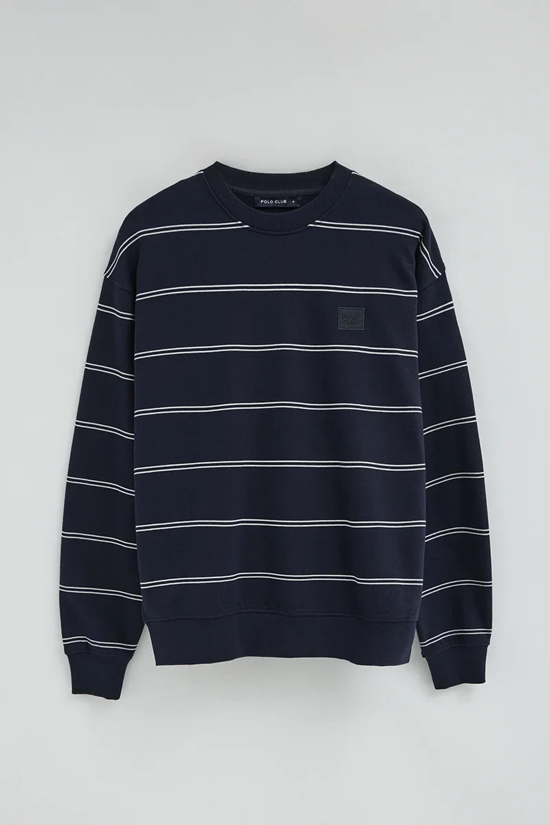 Sudadera de rayas azul marino con parche Polo Club - Image 6
