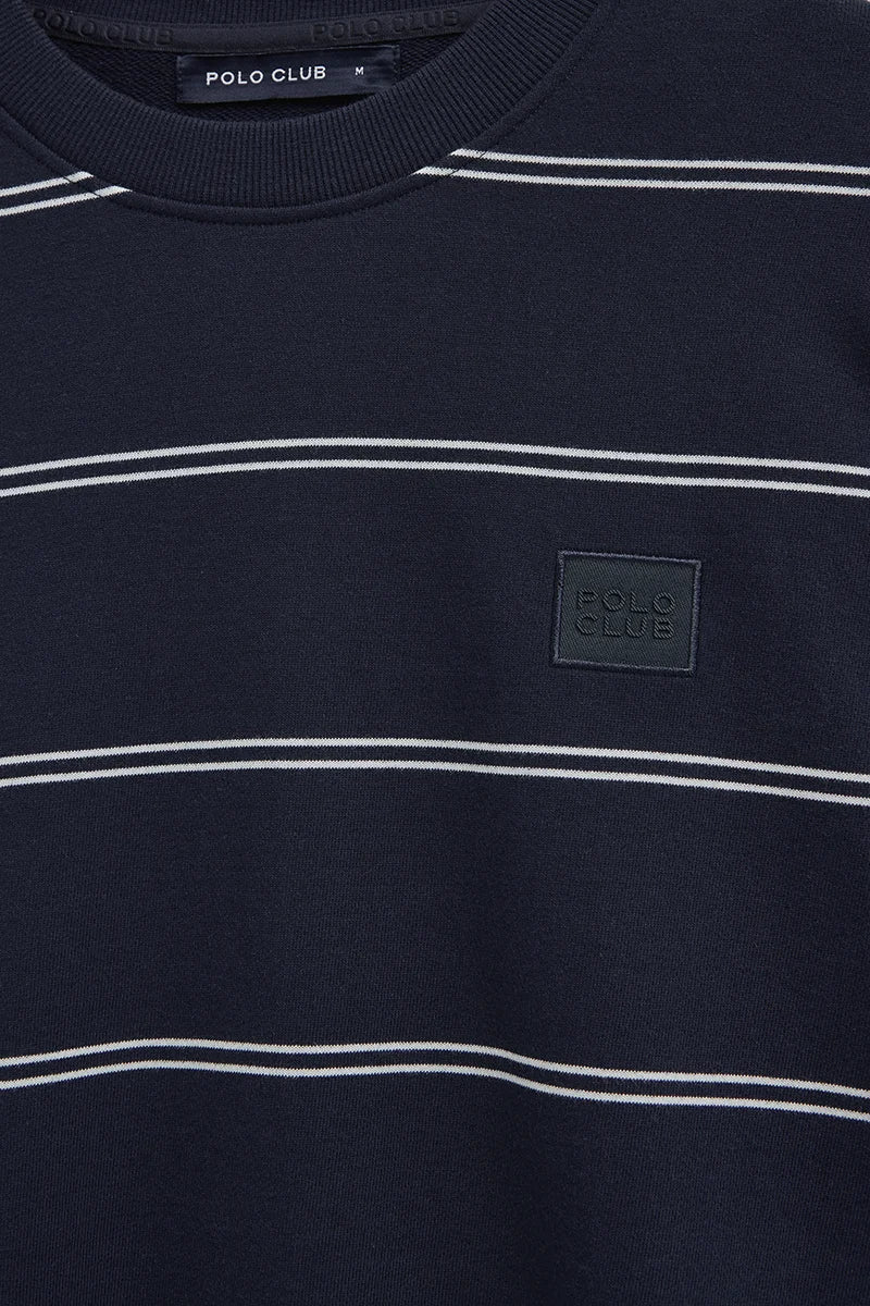 Sudadera de rayas azul marino con parche Polo Club - Image 7