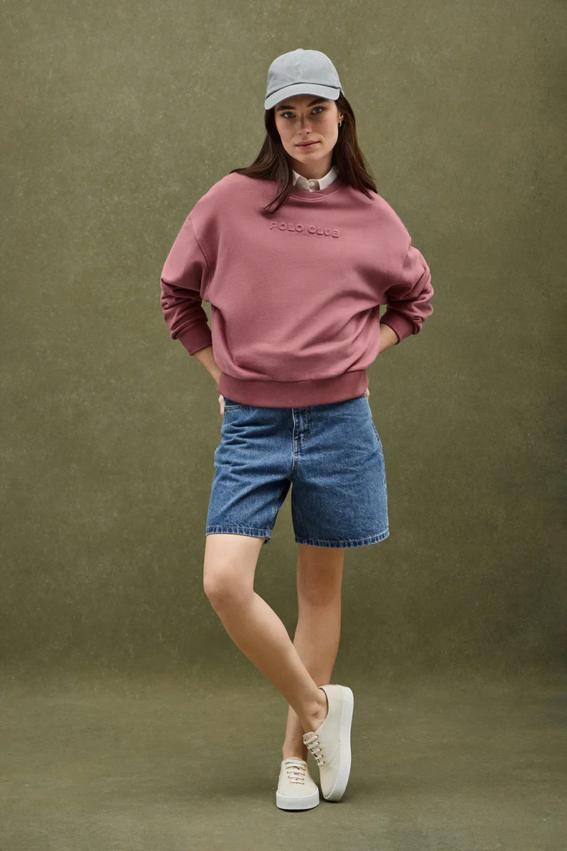 Sudadera rosa retro de corte holgado con logo en relieve Polo Club - Image 4