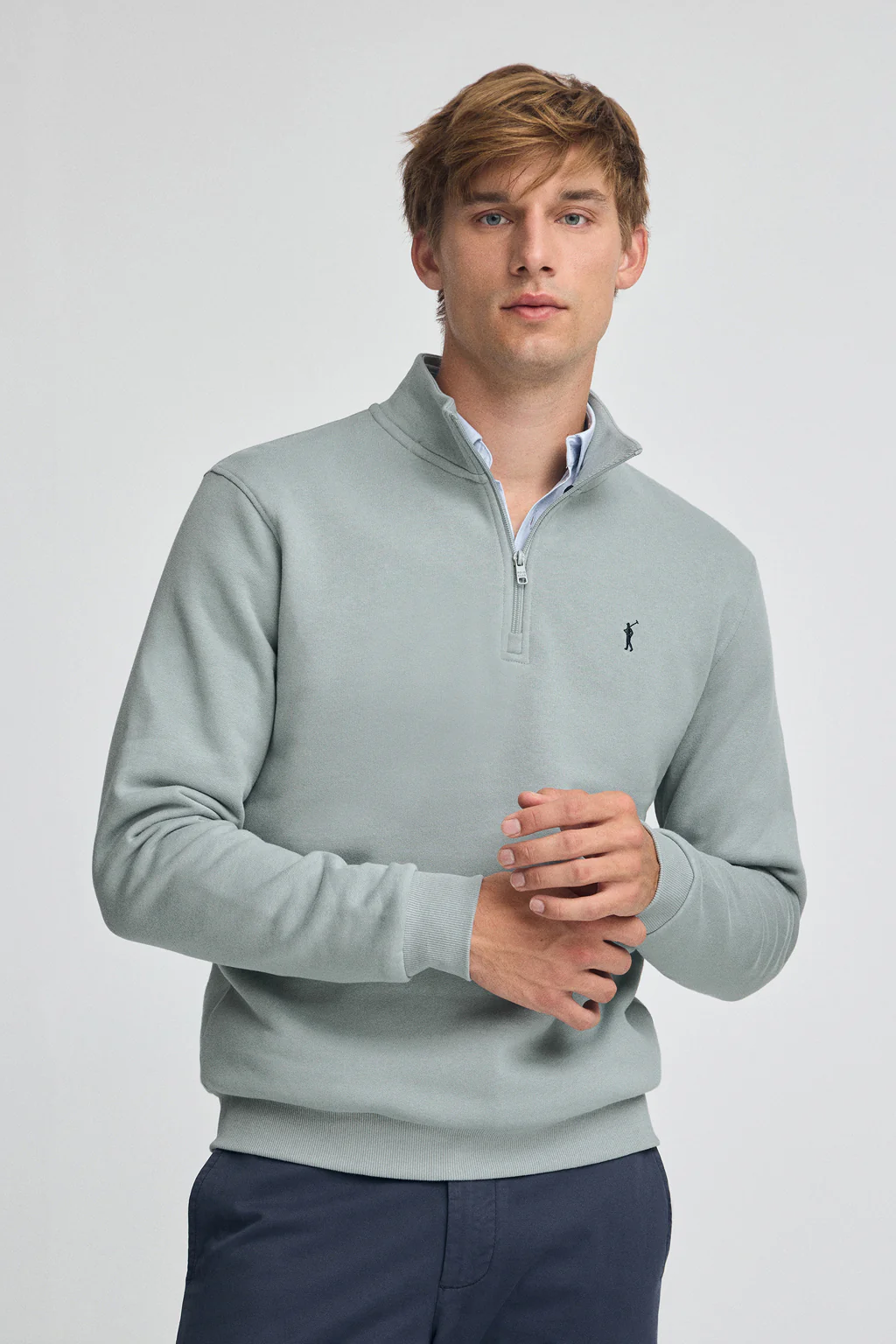 Sudadera gris azulada de media cremallera con logo Rigby Go