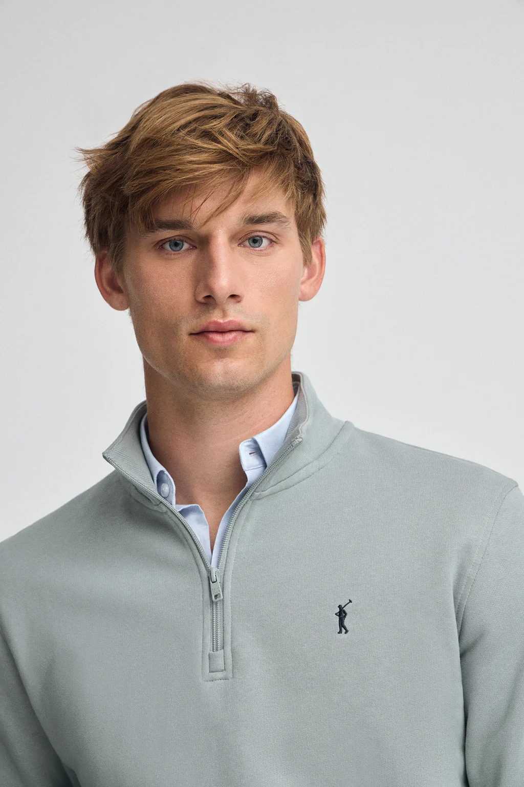 Sudadera gris azulada de media cremallera con logo Rigby Go - Image 2