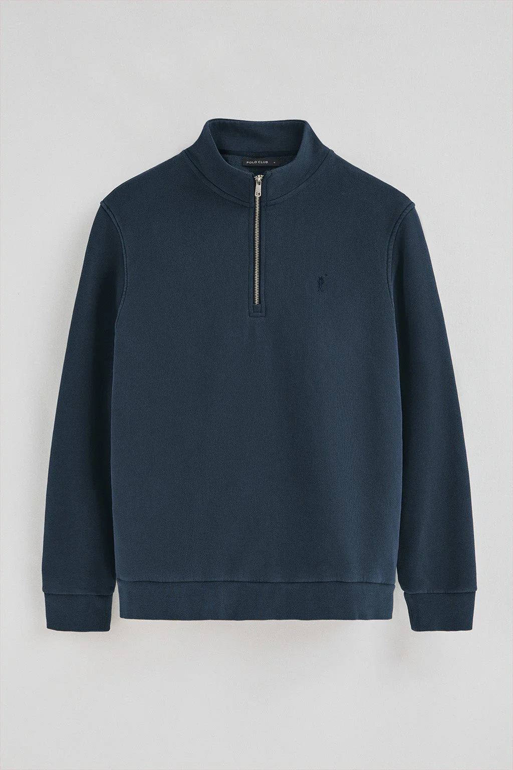 Sudadera azul marino de media cremallera y efecto lavado con logo Rigby Go - Image 5