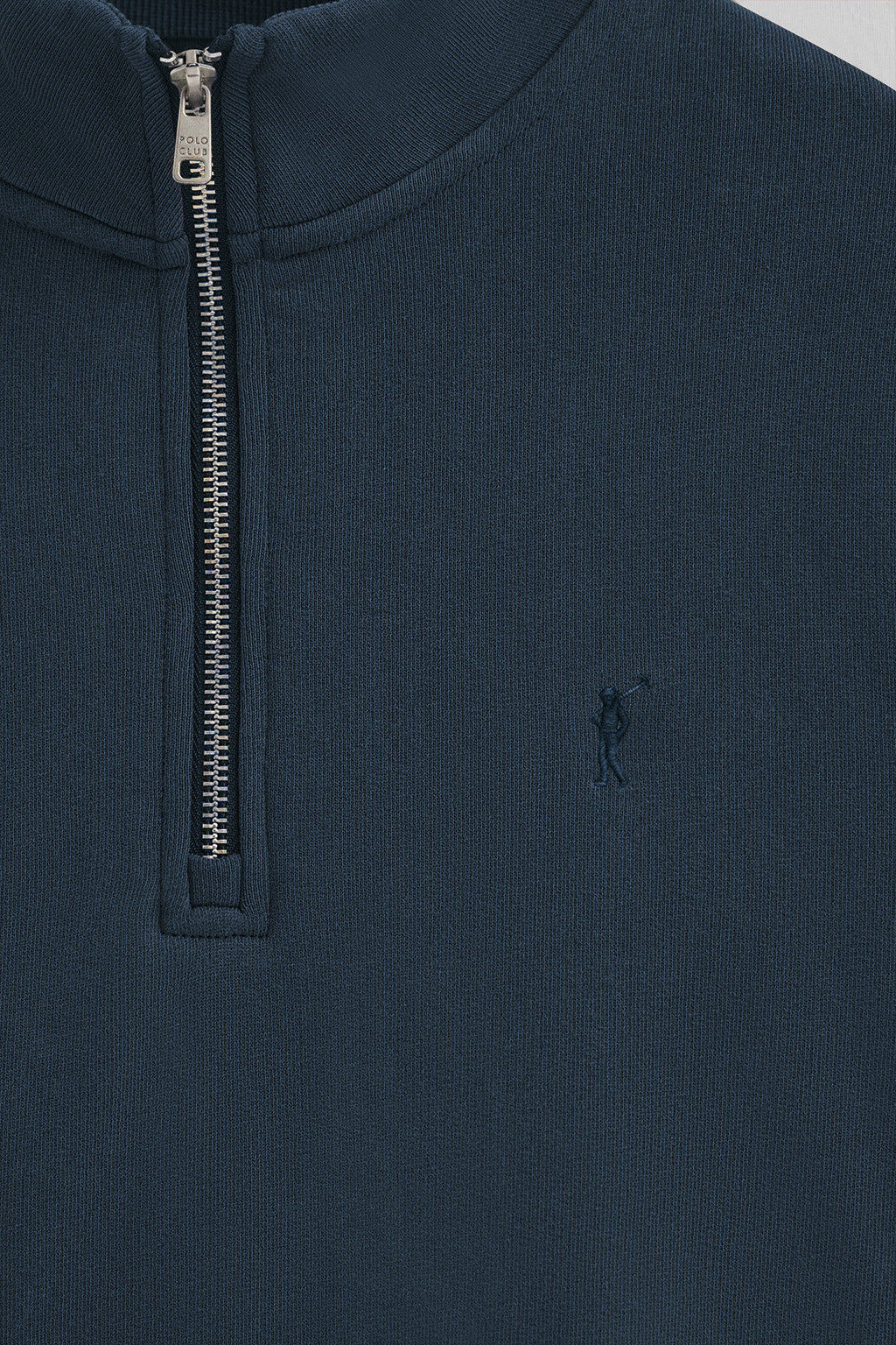 Sudadera azul marino de media cremallera y efecto lavado con logo Rigby Go - Image 6
