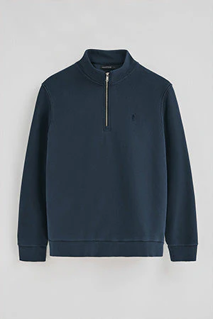 Sudadera azul marino de media cremallera y efecto lavado con logo Rigby Go - Image 8