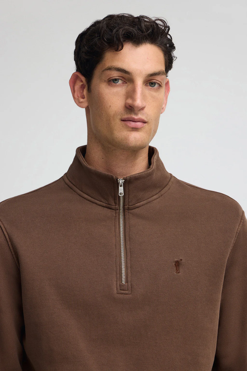 Sudadera marrón oscuro de media cremallera y efecto lavado con logo Rigby Go - Image 2