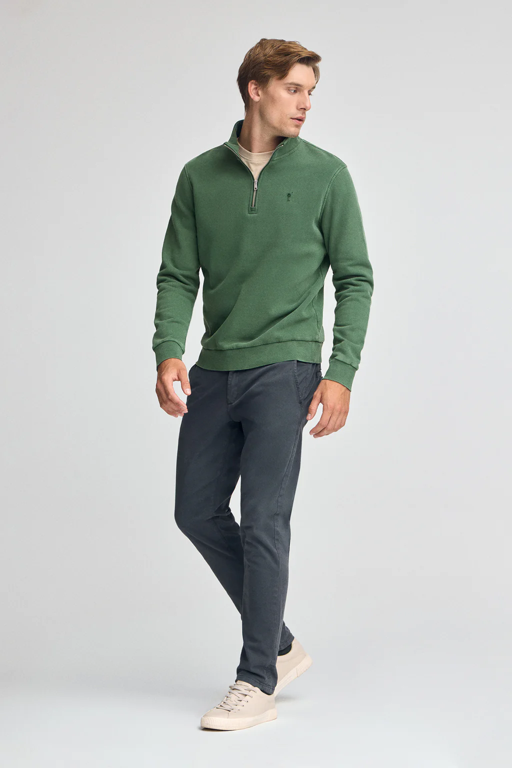 Sudadera verde botella de media cremallera y efecto lavado con logo Rigby Go - Image 3