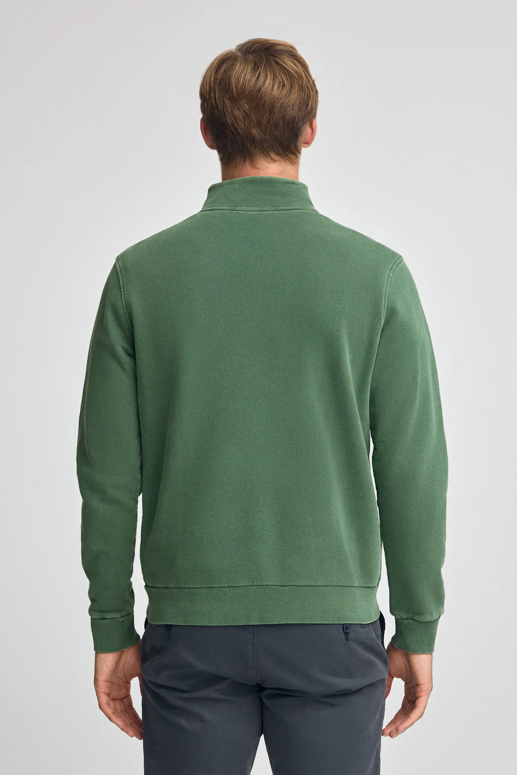 Sudadera verde botella de media cremallera y efecto lavado con logo Rigby Go - Image 4