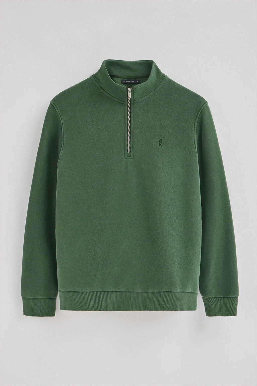Sudadera verde botella de media cremallera y efecto lavado con logo Rigby Go - Image 7