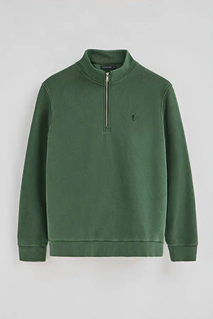 Sudadera verde botella de media cremallera y efecto lavado con logo Rigby Go - Image 8