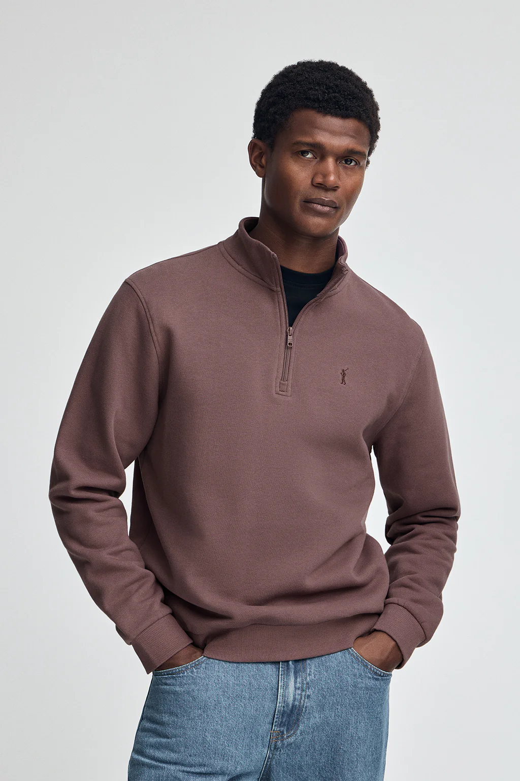 Sudadera rosa taupe de media cremallera con logo Rigby Go