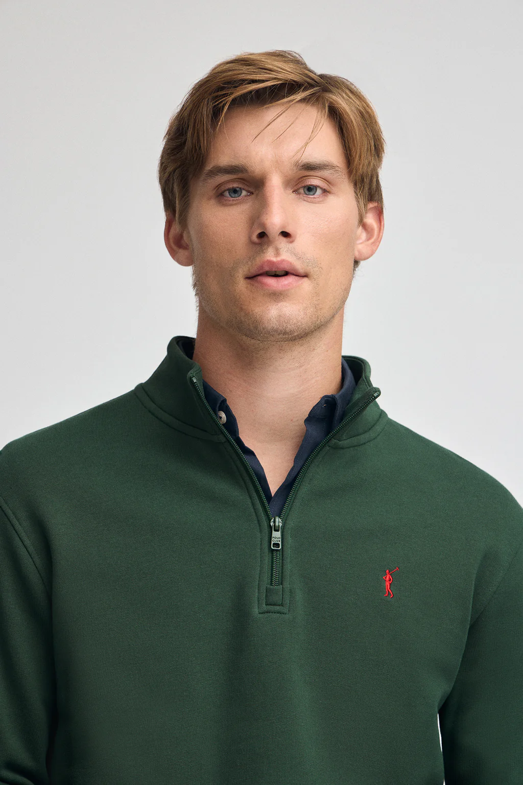 Sudadera verde botella de media cremallera con logo Rigby Go - Image 2