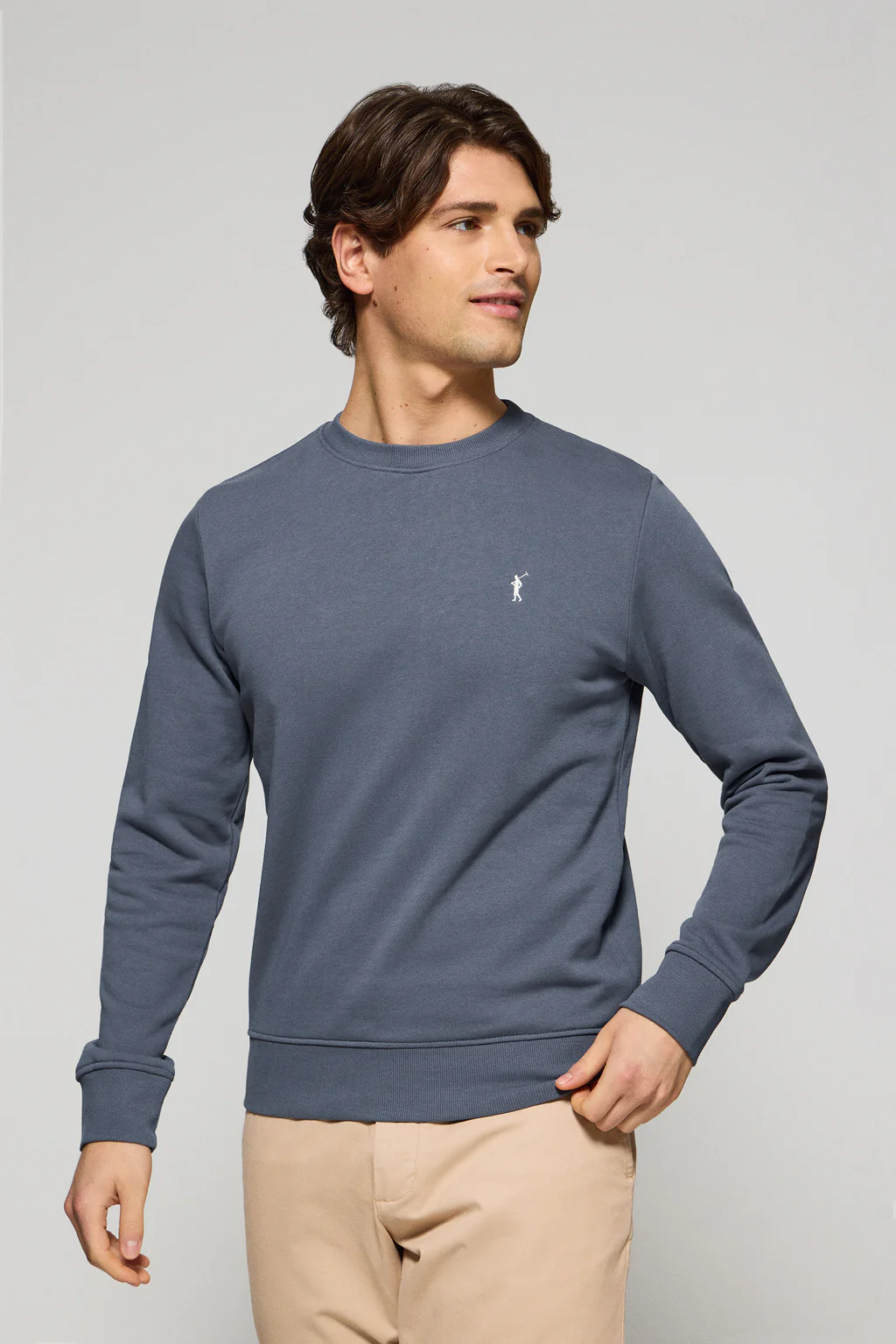 Sudadera azul denim relax de cuello redondo y bordado Rigby Go