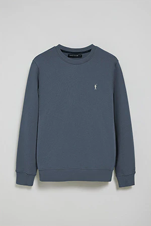 Sudadera azul denim relax de cuello redondo y bordado Rigby Go - Image 6