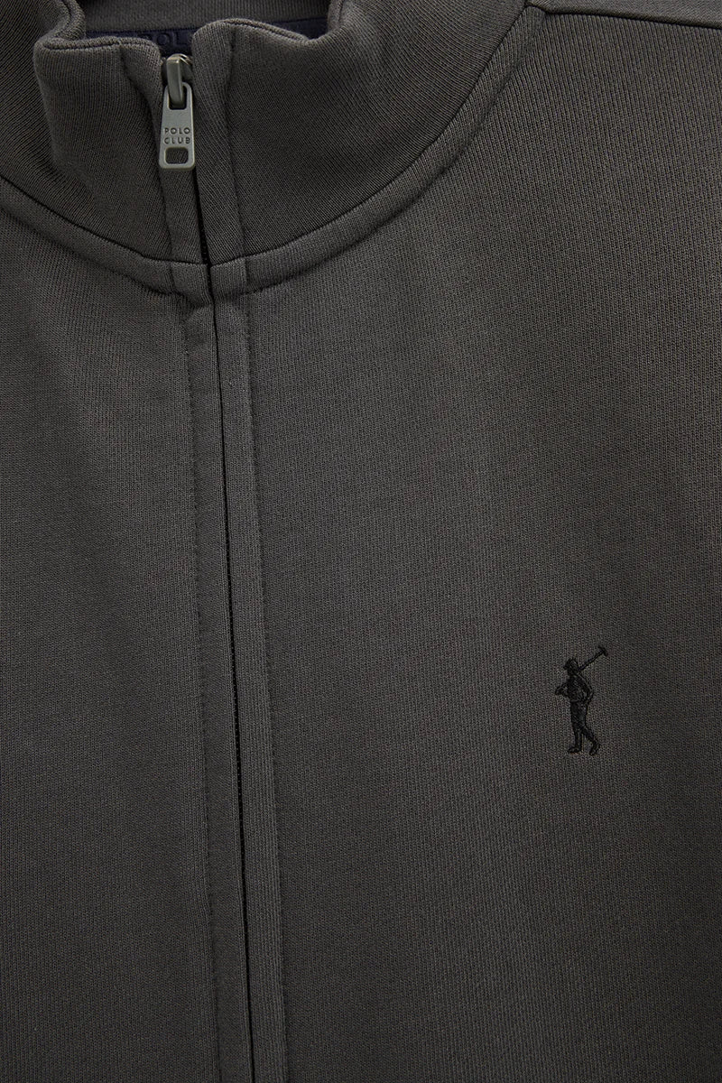 Sudadera gris oscuro de cuello alto con cremallera completa y bordado Rigby Go - Image 6