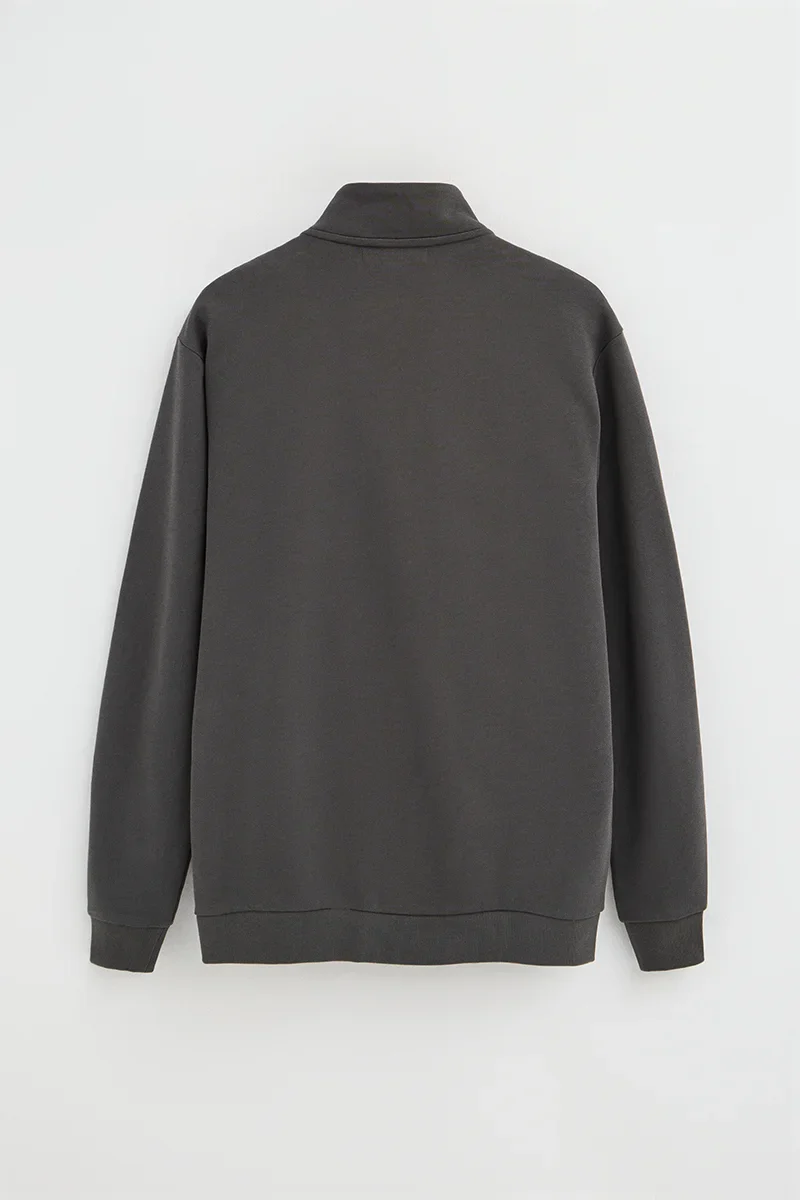 Sudadera gris oscuro de cuello alto con cremallera completa y bordado Rigby Go - Image 7