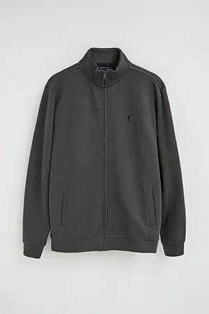 Sudadera gris oscuro de cuello alto con cremallera completa y bordado Rigby Go - Image 8
