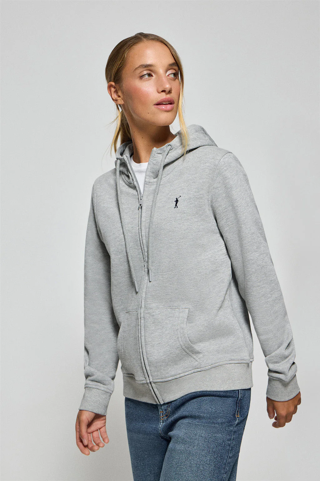 Sudadera gris vigoré de bolsillos con cremallera y capucha con bordado Rigby Go